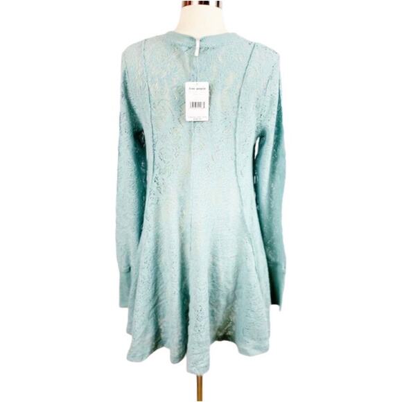 FREE PEOPLE Coffee in the Morning Tunic Blue Astral Sea Knit Lace Sweater Small - Picture 5 of 8